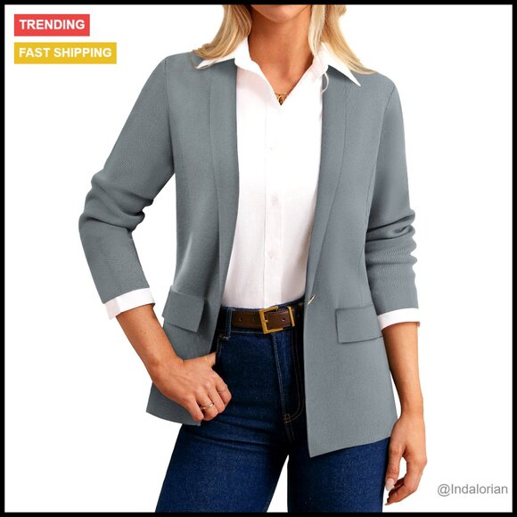 Elegant Blazer Cardigan Lightweight Soft Business Casual Work Wear Shawl Lapel